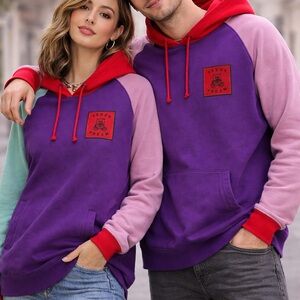 Teddy Fresh Unisex Colorblock Hoodie Purple Red Pink Green Size M